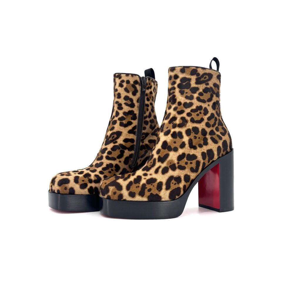 NEW Christian Louboutin Stage 110 Ponyhair Leopard Print Platform Boots 42